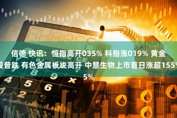 信德 快讯：恒指高开035% 科指涨019% 黄金股普跌 有色金属板块高开 中慧生物上市首日涨超155%